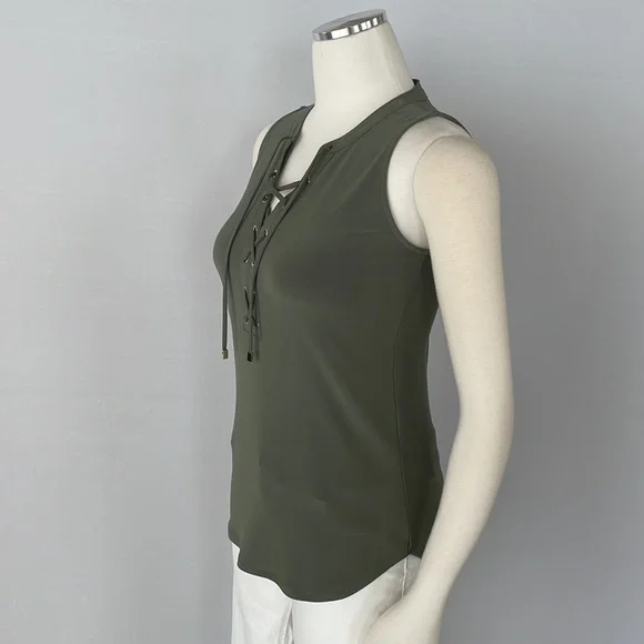 NWT WHBM Olive lace up matte Jersey top X Small - Picture 11 of 14